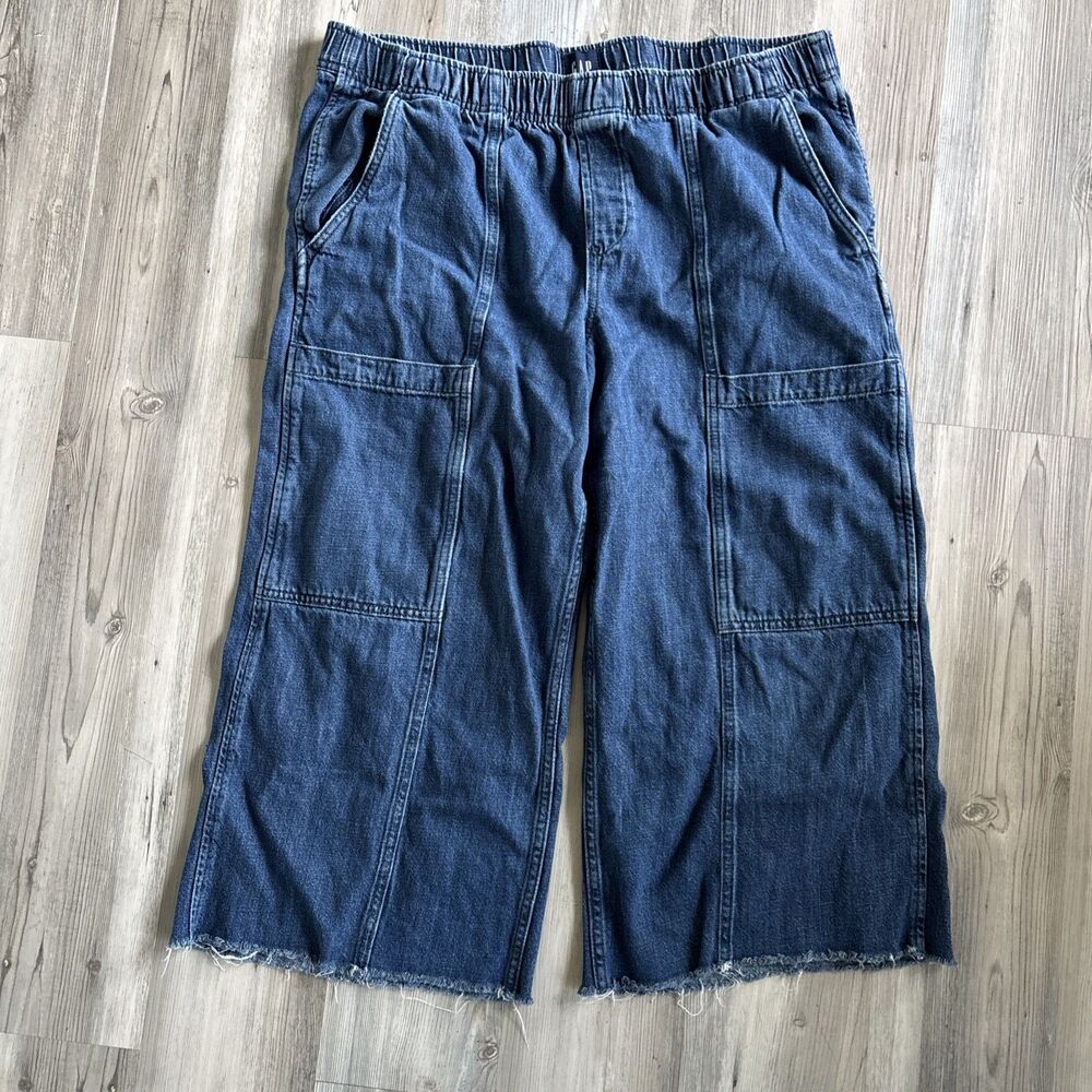 Gap Wide Leg Cargo Barrel Utility Easy Jeans Elastic Waist Pull On Size xL